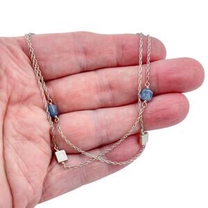 Vintage Sterling Silver 925 Blue Kyanite Station Necklace 30"